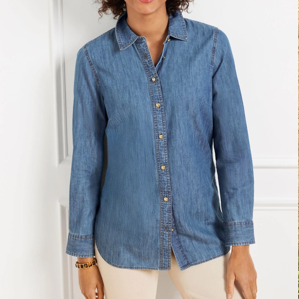 Talbots Chambray Button Front Shirt Sz XL